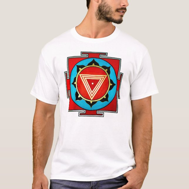 Camiseta multicolora blanca de Kali Yantra (Anverso)
