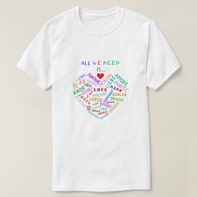 Camiseta multiidioma con palabra de amor Textos (Diseño del anverso)