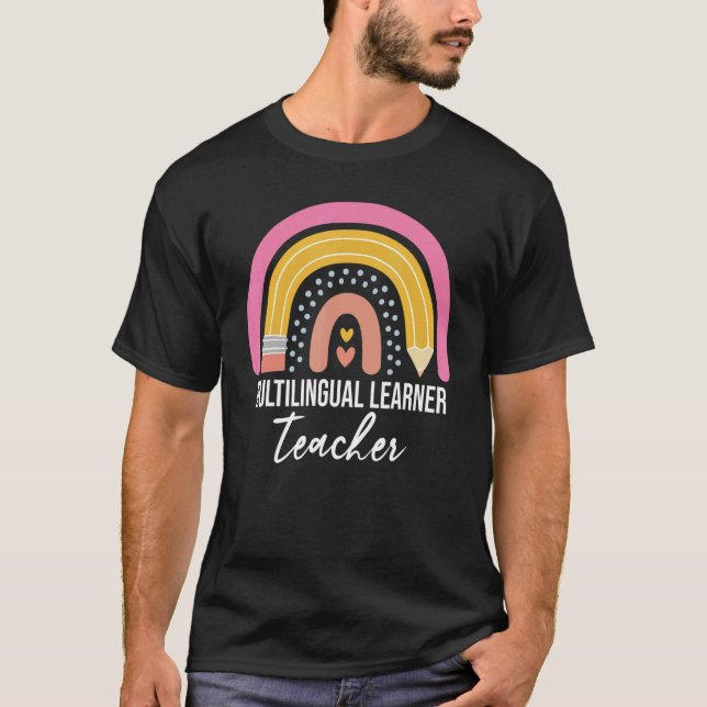 Camiseta Multilingual Learner Teacher Leopard Rainbow  Teac (Anverso)