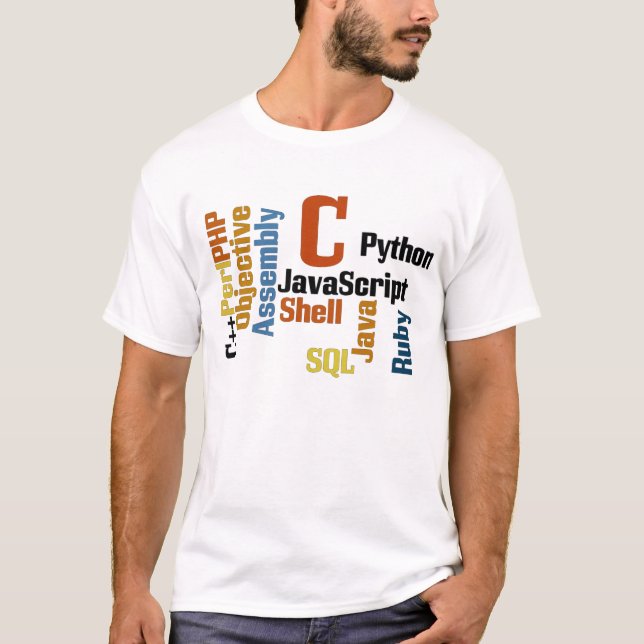 Camiseta multilingüe del blanco del programador (Anverso)