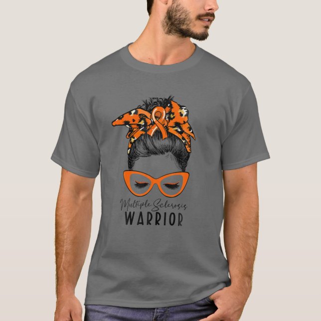 Camiseta Múltiple esclerosis Guerrero Leopard Messy Bun MS  (Anverso)