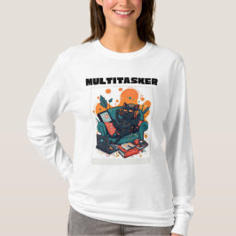Camiseta Multitasker Cat - Funny Lazy Gaming Cat Longsleeve