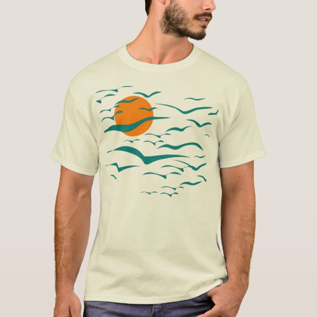 Camiseta Multitud de pájaros y de la puesta del sol (Anverso)