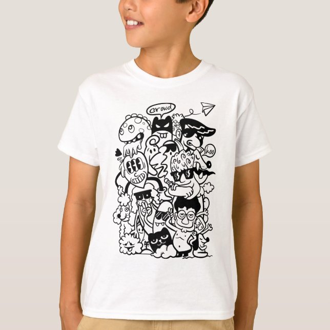 Camiseta Multitud de personajes de caricatura quirky (Anverso)