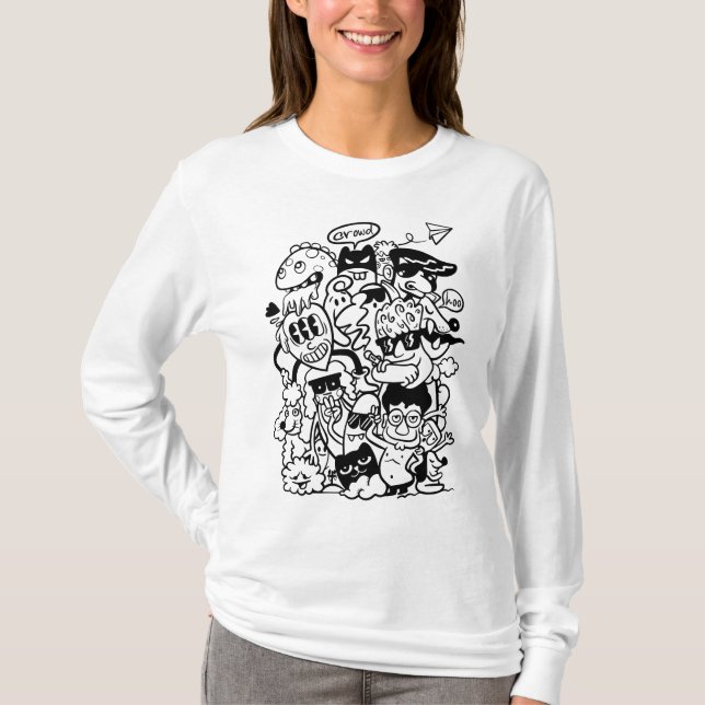 Camiseta Multitud de personajes de caricatura quirky (Anverso)