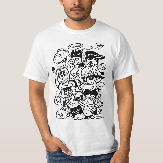 Camiseta Multitud de personajes de caricatura quirky (Anverso)