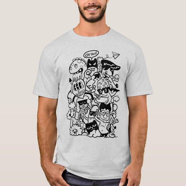 Camiseta Multitud de personajes de caricatura quirky (Anverso)