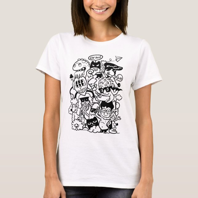 Camiseta Multitud de personajes de caricatura quirky (Anverso)