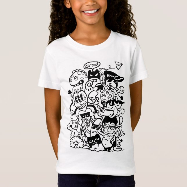 Camiseta Multitud de personajes de caricatura quirky (Anverso)