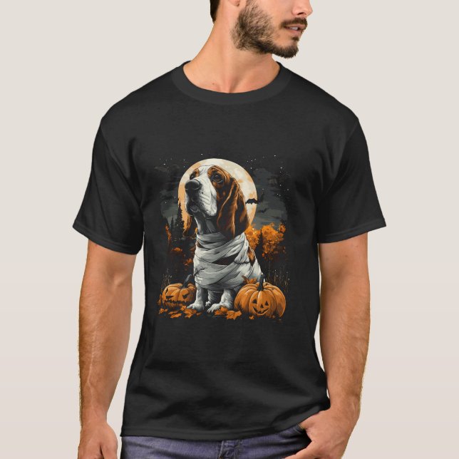 Camiseta Mummy Basset Hound Calabaza miedo Halloween Perro  (Anverso)