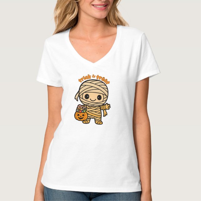 Camiseta Mummy chico sonriente lindo con canasta de calabaz (Anverso)