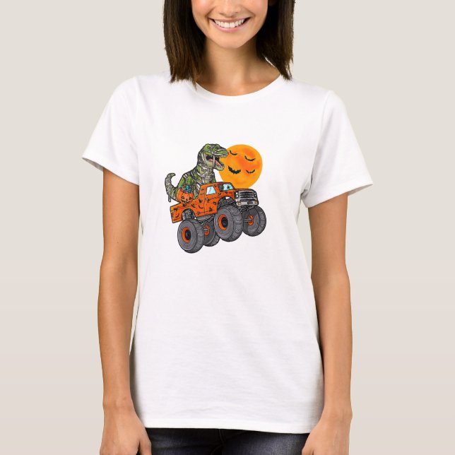 Camiseta Mummy Dinosaur Drive Car En Halloween (Anverso)