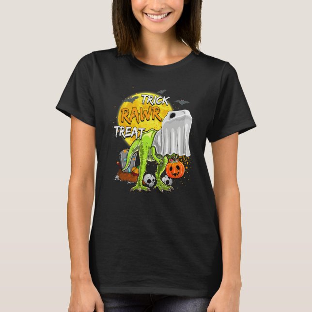 Camiseta Mummy Dinosaur Trick Raw Treat Halloween Scary Cos (Anverso)