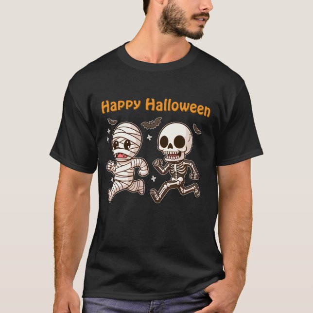 Camiseta Mummy en ejecución y esqueleto - Dúo de Halloween  (Anverso)
