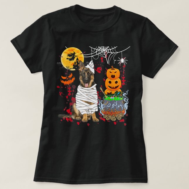 Camiseta Mummy German Shepherd Dog Halloween Perro Scary Pu (Diseño del anverso)