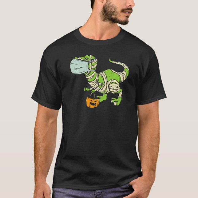 Camiseta Mummy Trex Dinosaur Face Mask Halloween Dino Boys (Anverso)