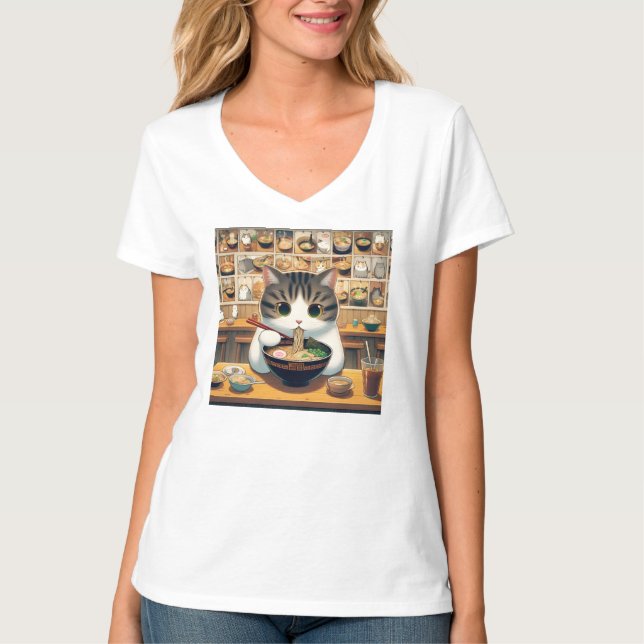 Camiseta Munchkin Cat Comiendo Ramen (Anverso)