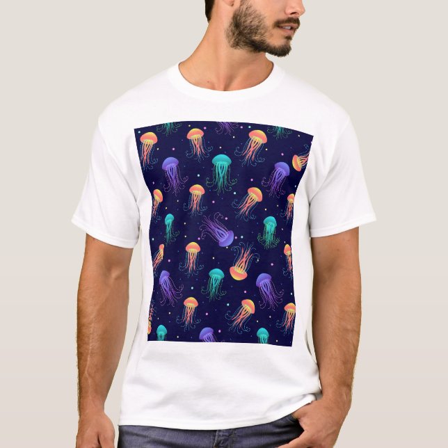Camiseta Mundo de las medusas submarinas: patrón brillante. (Anverso)