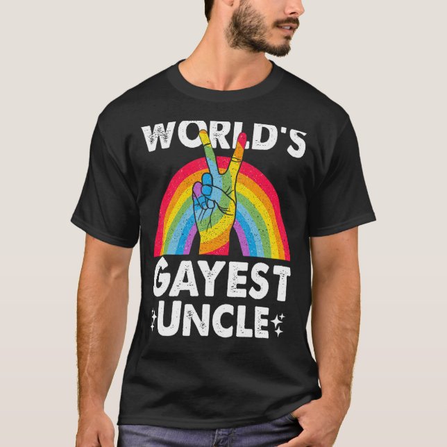 Camiseta Mundo Gayest Uncle Orgulloso Papa Gay Pride Mes Ra (Anverso)