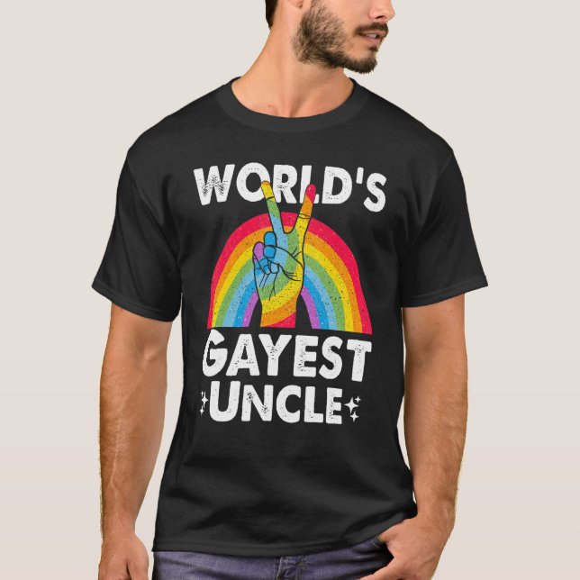 Camiseta Mundo Gayest Uncle Orgulloso Papa Gay Pride Mes Ra (Anverso)