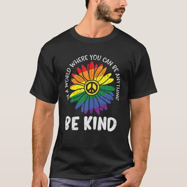Camiseta Mundo Sé amable arcoiris y paz Orgullo gay hippie (Anverso)