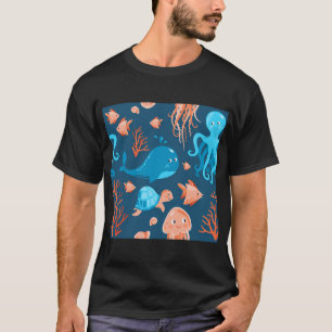 Camiseta Mundo Subacuático Lindo, Ballena, Pulpo, Medusa, 