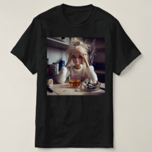 Camiseta Muñeca Afligida Meme Fumando y Bebiendo   Gen Z