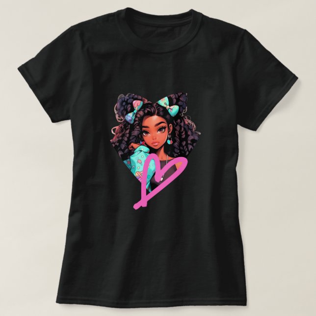 Camiseta Muñeca afroamericana del corazón (Diseño del anverso)