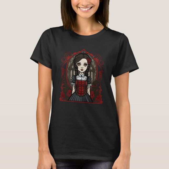 Camiseta Muñeca de estilo Chibi gótico oscuro vestida de ro (Anverso)
