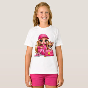 Camiseta Muñeca de moda rosa y manta de felpa para cachorro