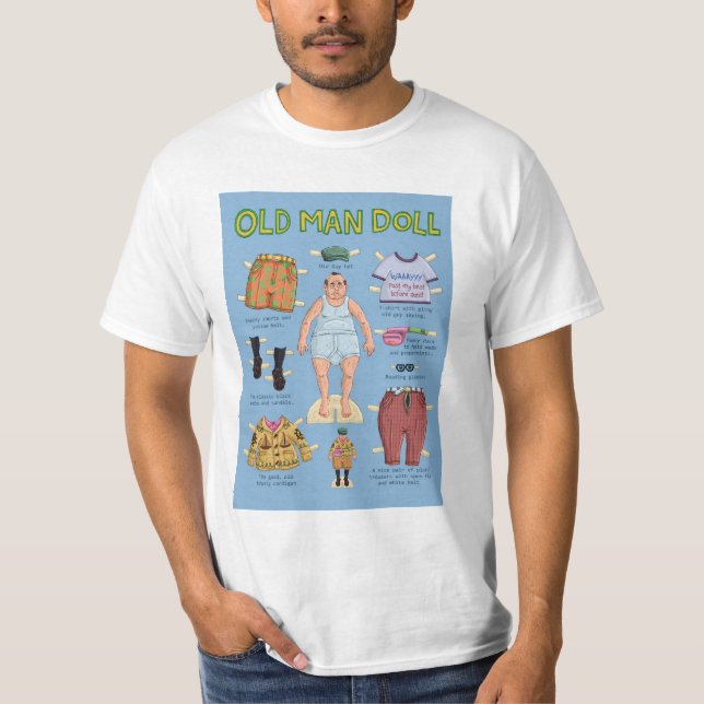 Camiseta Muñeca de papel divertida para hombre viejo (Anverso)