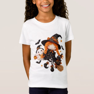 Camiseta Muñeca de trapo bruja adorable pegatina, escoba de