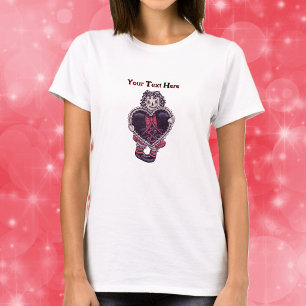 Camiseta Muñeca de trapo espeluznante sonriente con lazo ro