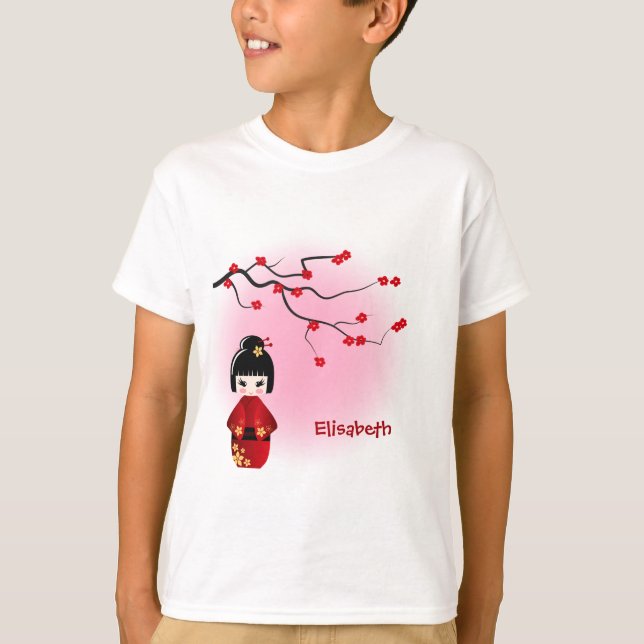 Camiseta Muñeca japonesa del kokeshi en los chicas (Anverso)