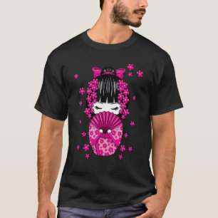Camiseta Muñeca Kokeshi con flores de flores de cerezo japo