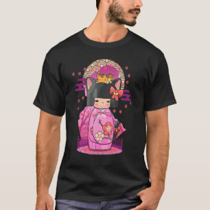 Camiseta Muñeca Kokeshi Gato Estética Japonesa