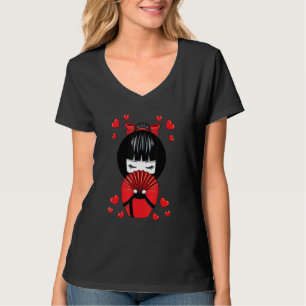 Camiseta Muñeca Kokeshi Geisha con Día de San Valentín del 
