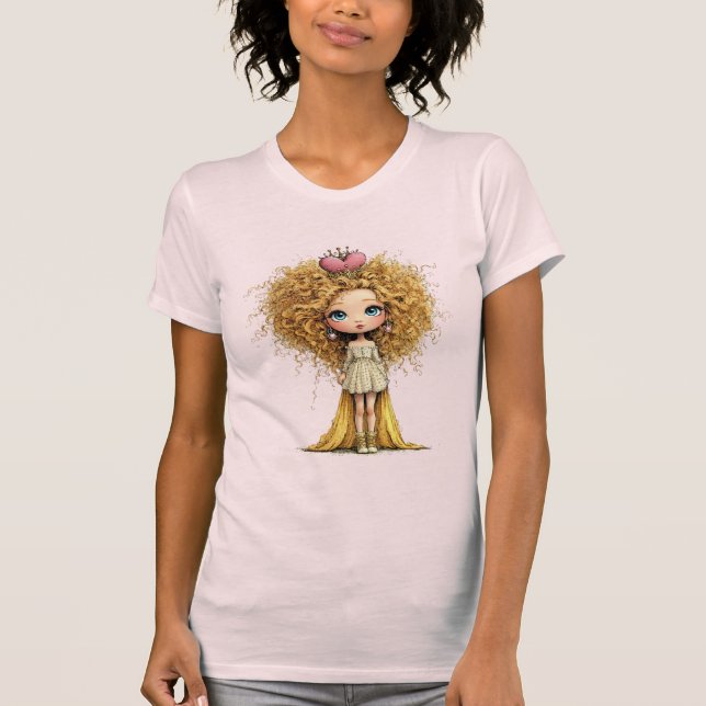 Camiseta Muñeca Princesa Rizada Arte de Cuento de Hadas Lin (Anverso)