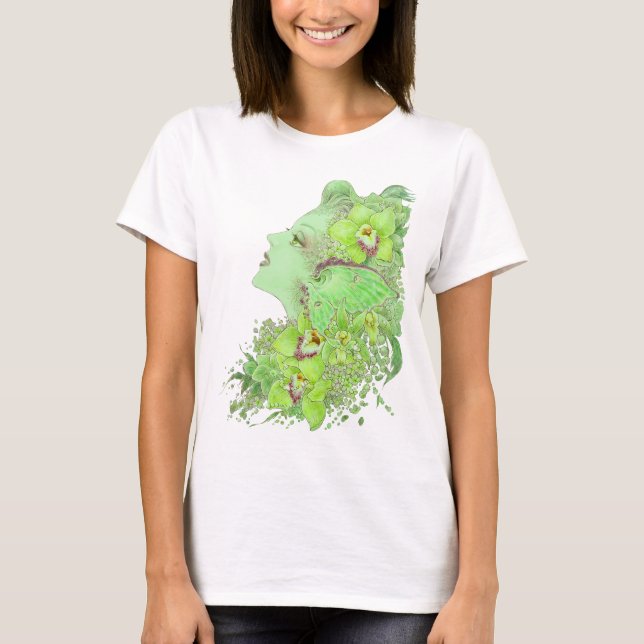 Camiseta Muñeca T - el Faery verde del arte de la fantasía (Anverso)