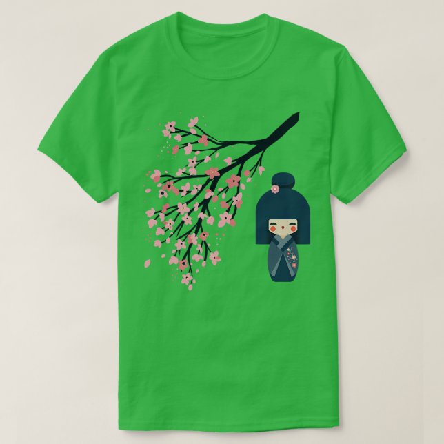Camiseta Muñeca Usaburo Kokeshi y cerezo japonés Sakura Che (Diseño del anverso)