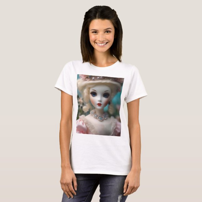 Camiseta Muñeca Vintage con ojos azules, (Anverso completo)