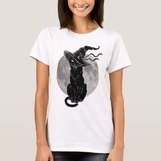 Camiseta Muñeca y luna de gato negro haloween