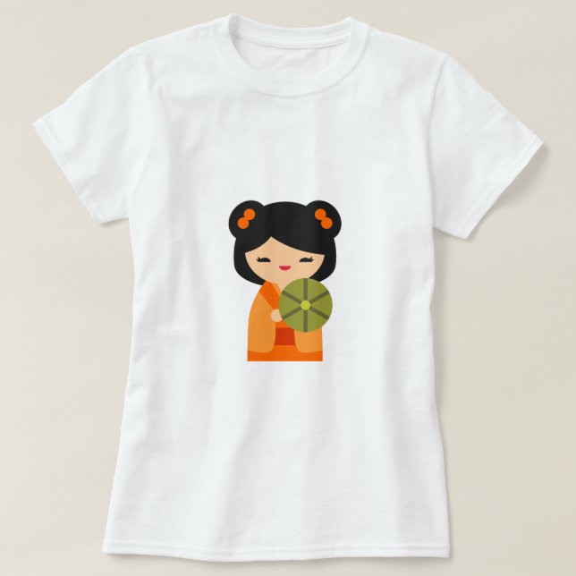 Camiseta Muñecas japonesas kokeshi, naranja lindo (Diseño del anverso)