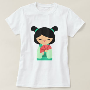 Camiseta Muñecas japonesas Kokeshi rosadas