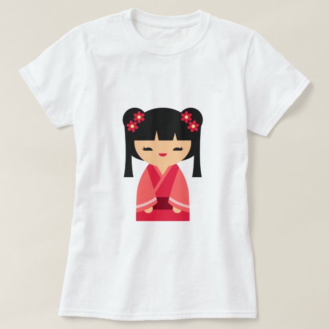 Camiseta Muñecas japonesas rosadas kokeshi (Diseño del anverso)