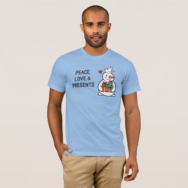 Camiseta Muñeco de Nieve Alegre con Regalos (Anverso completo)