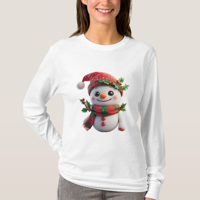 Camiseta Muñeco de Nieve Alegre Con Sombrero de Santa (Anverso)