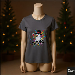 Camiseta Muñeco de nieve brinda vino arte con salpicaduras