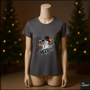 Camiseta Muñeco de nieve brinda vino arte con salpicaduras