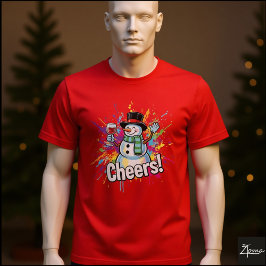 Camiseta Muñeco de nieve brinda vino arte de salpicaduras d